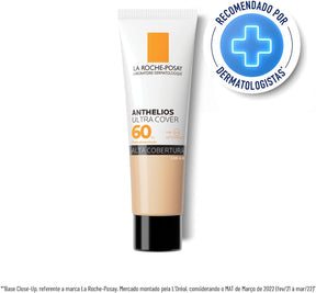 La Roche-Posay, Ultra Cover, Protetor Solar com Cor e Performance de Maquiagem, 12h de cobertura de base em uma única camada, Textura Fluida, Oil free, Toque Seco, FPS60, 30g