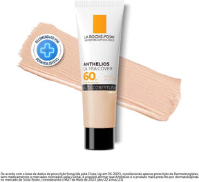 La Roche-Posay, Ultra Cover, Protetor Solar com Cor e Performance de Maquiagem, 12h de cobertura de base em uma única camada, Textura Fluida, Oil free, Toque Seco, FPS60, 30g