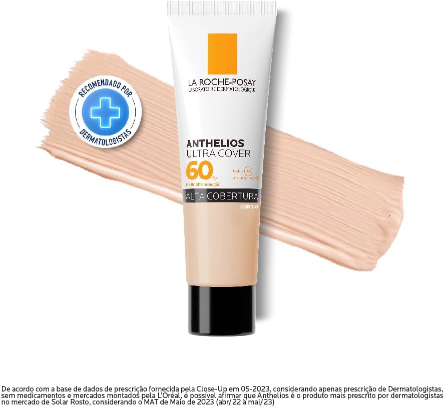 La Roche-Posay, Ultra Cover, Protetor Solar com Cor e Performance de Maquiagem, 12h de cobertura de base em uma única camada, Textura Fluida, Oil free, Toque Seco, FPS60, 30g