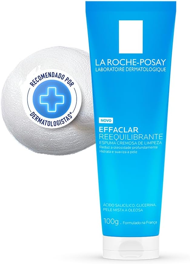 La Roche-Posay Effaclar Reequilibrante 100g, Espuma Cremosa de Limpeza para Peles Mistas a Oleosas.