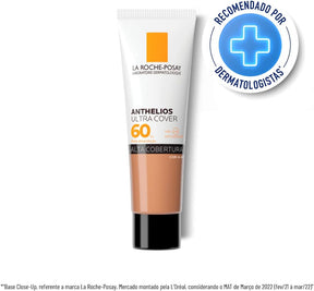 La Roche-Posay, Ultra Cover, Protetor Solar com Cor e Performance de Maquiagem, 12h de cobertura de base em uma única camada, Textura Fluida, Oil free, Toque Seco, FPS60, 30g