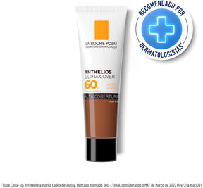 La Roche-Posay, Ultra Cover, Protetor Solar com Cor e Performance de Maquiagem, 12h de cobertura de base em uma única camada, Textura Fluida, Oil free, Toque Seco, FPS60, 30g