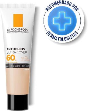 La Roche-Posay, Ultra Cover, Protetor Solar com Cor e Performance de Maquiagem, 12h de cobertura de base em uma única camada, Textura Fluida, Oil free, Toque Seco, FPS60, 30g