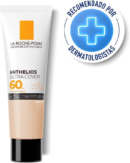 La Roche-Posay, Ultra Cover, Protetor Solar com Cor e Performance de Maquiagem, 12h de cobertura de base em uma única camada, Textura Fluida, Oil free, Toque Seco, FPS60, 30g