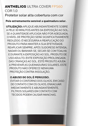 La Roche-Posay, Ultra Cover, Protetor Solar com Cor e Performance de Maquiagem, 12h de cobertura de base em uma única camada, Textura Fluida, Oil free, Toque Seco, FPS60, 30g