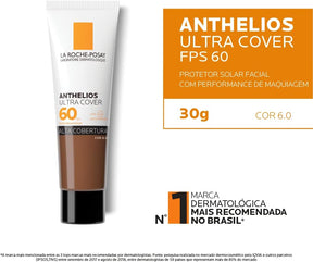 La Roche-Posay, Ultra Cover, Protetor Solar com Cor e Performance de Maquiagem, 12h de cobertura de base em uma única camada, Textura Fluida, Oil free, Toque Seco, FPS60, 30g