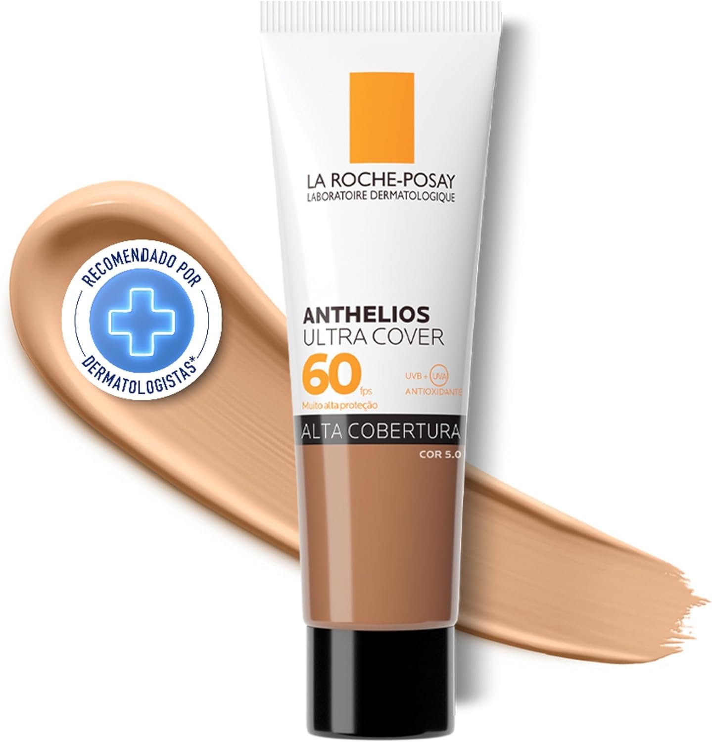 La Roche-Posay, Ultra Cover, Protetor Solar com Cor e Performance de Maquiagem, 12h de cobertura de base em uma única camada, Textura Fluida, Oil free, Toque Seco, FPS60, 30g