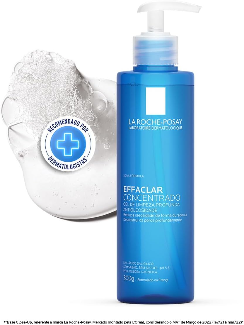 La Roche-posay Effaclar Gel Concentrado - Gel de Limpeza Facial, Limpa a Pele Profundamente Reduzindo a Oleosidade e Lesões Acneica, Limpeza Facial, Pele Oleosa, Ácido Salicílico, 300g