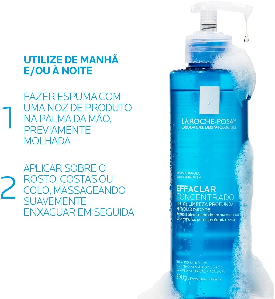 La Roche-posay Effaclar Gel Concentrado - Gel de Limpeza Facial, Limpa a Pele Profundamente Reduzindo a Oleosidade e Lesões Acneica, Limpeza Facial, Pele Oleosa, Ácido Salicílico, 300g