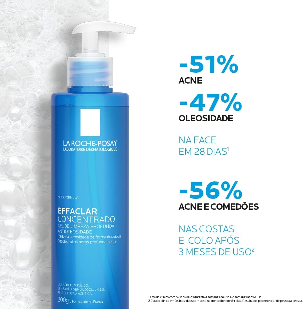 La Roche-posay Effaclar Gel Concentrado - Gel de Limpeza Facial, Limpa a Pele Profundamente Reduzindo a Oleosidade e Lesões Acneica, Limpeza Facial, Pele Oleosa, Ácido Salicílico, 300g