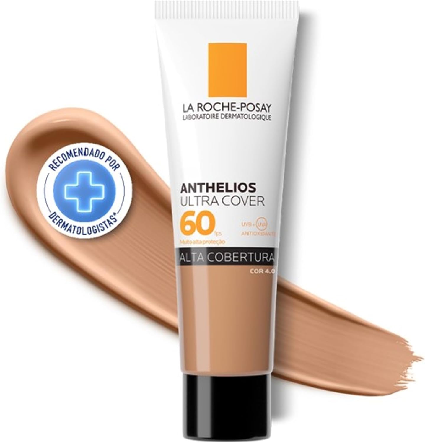 La Roche-Posay, Ultra Cover, Protetor Solar com Cor e Performance de Maquiagem, 12h de cobertura de base em uma única camada, Textura Fluida, Oil free, Toque Seco, FPS60, 30g