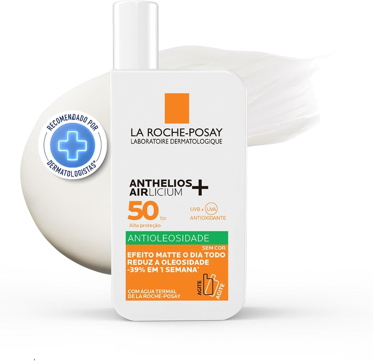 La Roche-Posay, Anthelios Airlicium, Protetor Solar Facial Antioleosidade Sem Cor, Reduz e Controla a Oleosidade, FPS50, Textura Fluida Ultra Leve, 40g