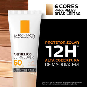 La Roche-Posay, Ultra Cover, Protetor Solar com Cor e Performance de Maquiagem, 12h de cobertura de base em uma única camada, Textura Fluida, Oil free, Toque Seco, FPS60, 30g