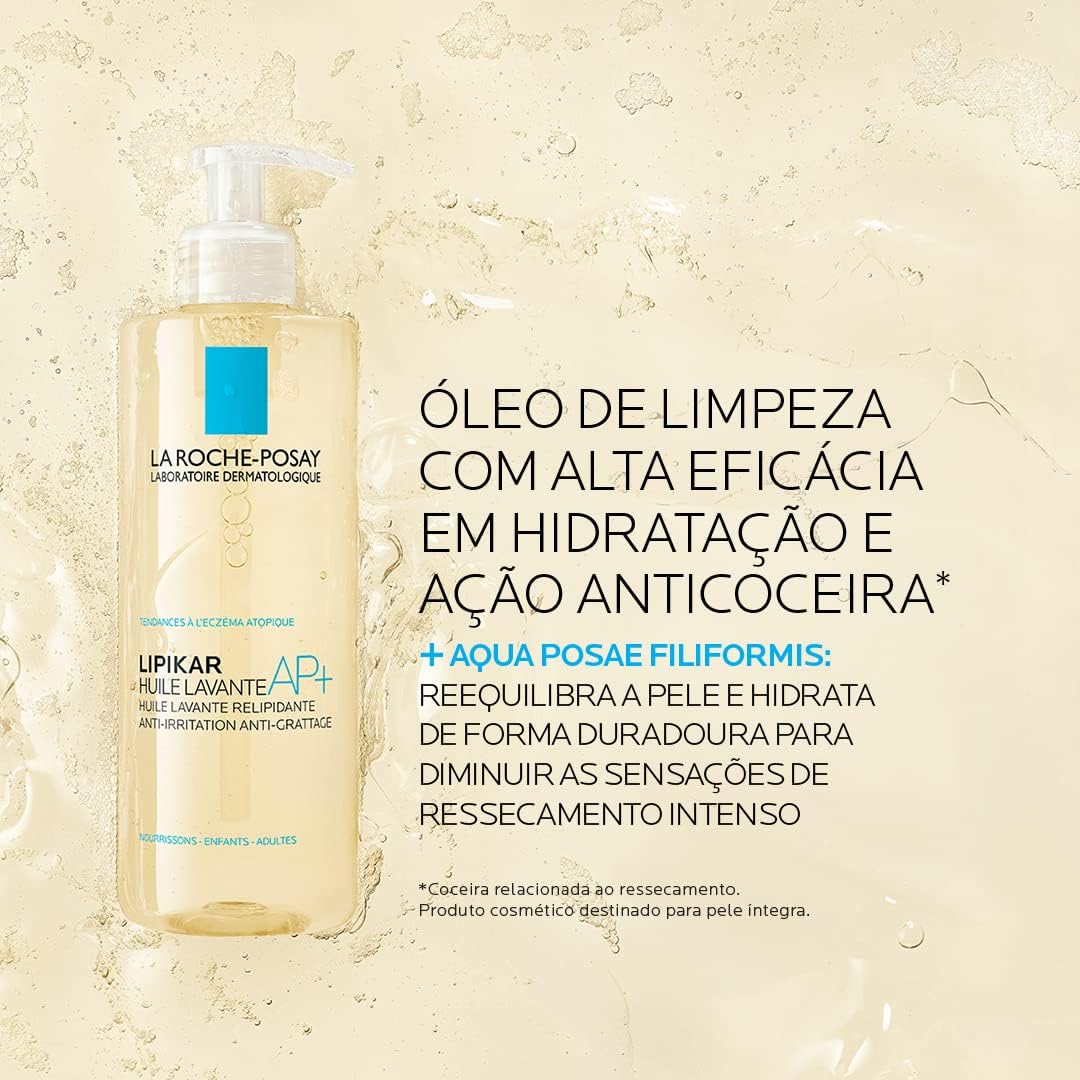 La Roche-Posay, Lipikar Cleansing Oil AP+ 400ml, Oléo hidratante para o banho, Reduz crises de ressecamento intenso, Fórmula Hipoalergênica