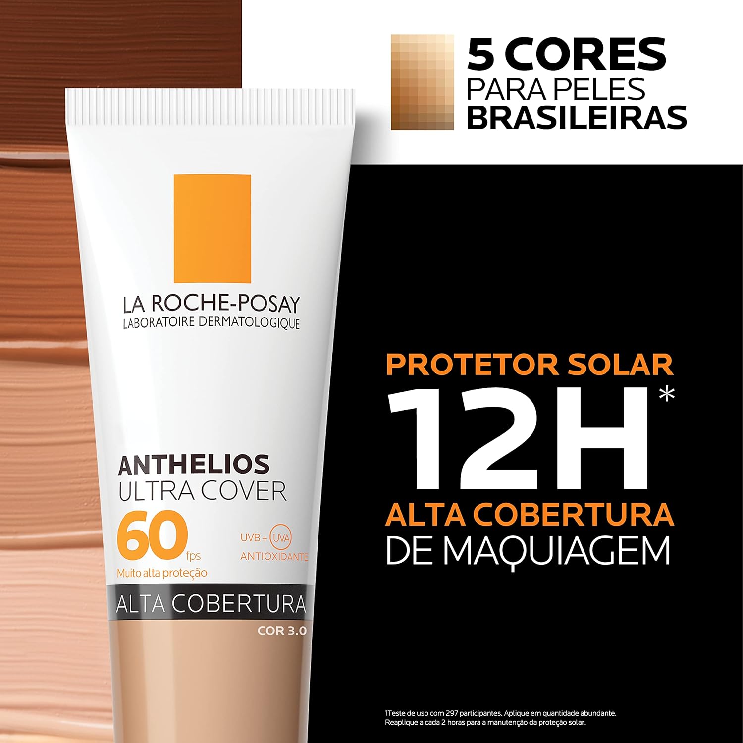 La Roche-Posay, Ultra Cover, Protetor Solar com Cor e Performance de Maquiagem, 12h de cobertura de base em uma única camada, Textura Fluida, Oil free, Toque Seco, FPS60, 30g