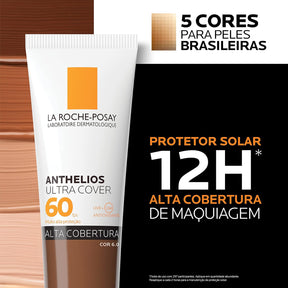 La Roche-Posay, Ultra Cover, Protetor Solar com Cor e Performance de Maquiagem, 12h de cobertura de base em uma única camada, Textura Fluida, Oil free, Toque Seco, FPS60, 30g