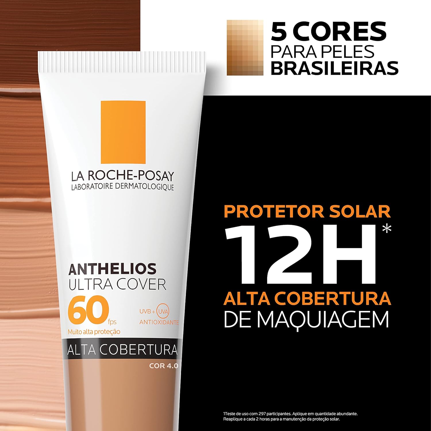 La Roche-Posay, Ultra Cover, Protetor Solar com Cor e Performance de Maquiagem, 12h de cobertura de base em uma única camada, Textura Fluida, Oil free, Toque Seco, FPS60, 30g